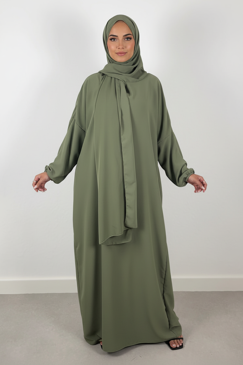 Abaya mit befestigtem Hijab Grün