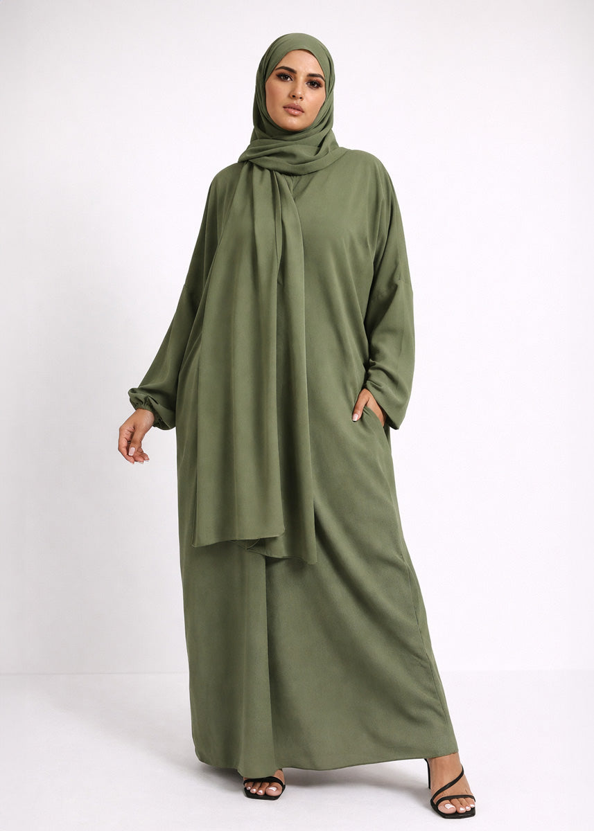 Abaya mit befestigtem Hijab Grün