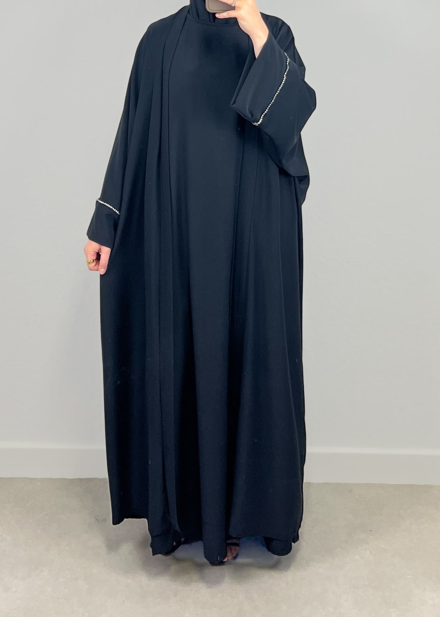 Abaya Set mit Strass-Details Schwarz