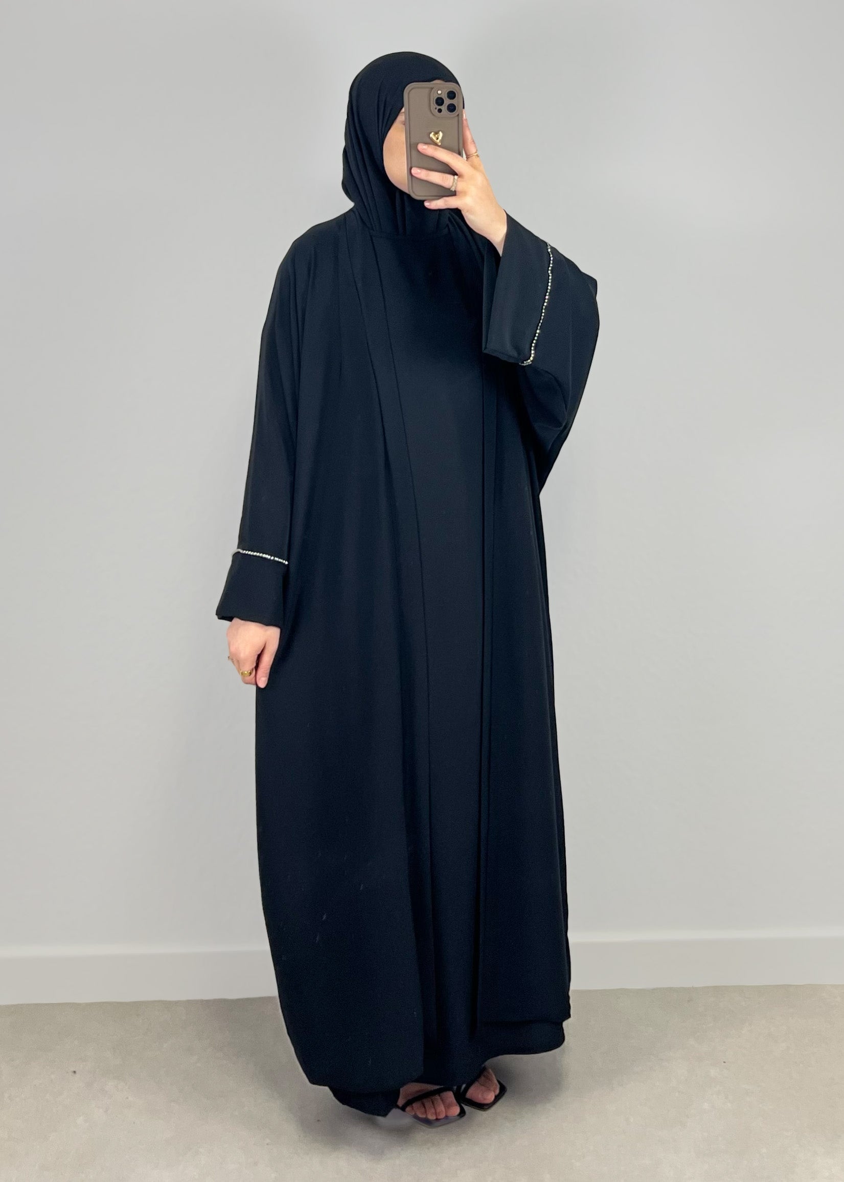 Abaya Set mit Strass-Details Schwarz