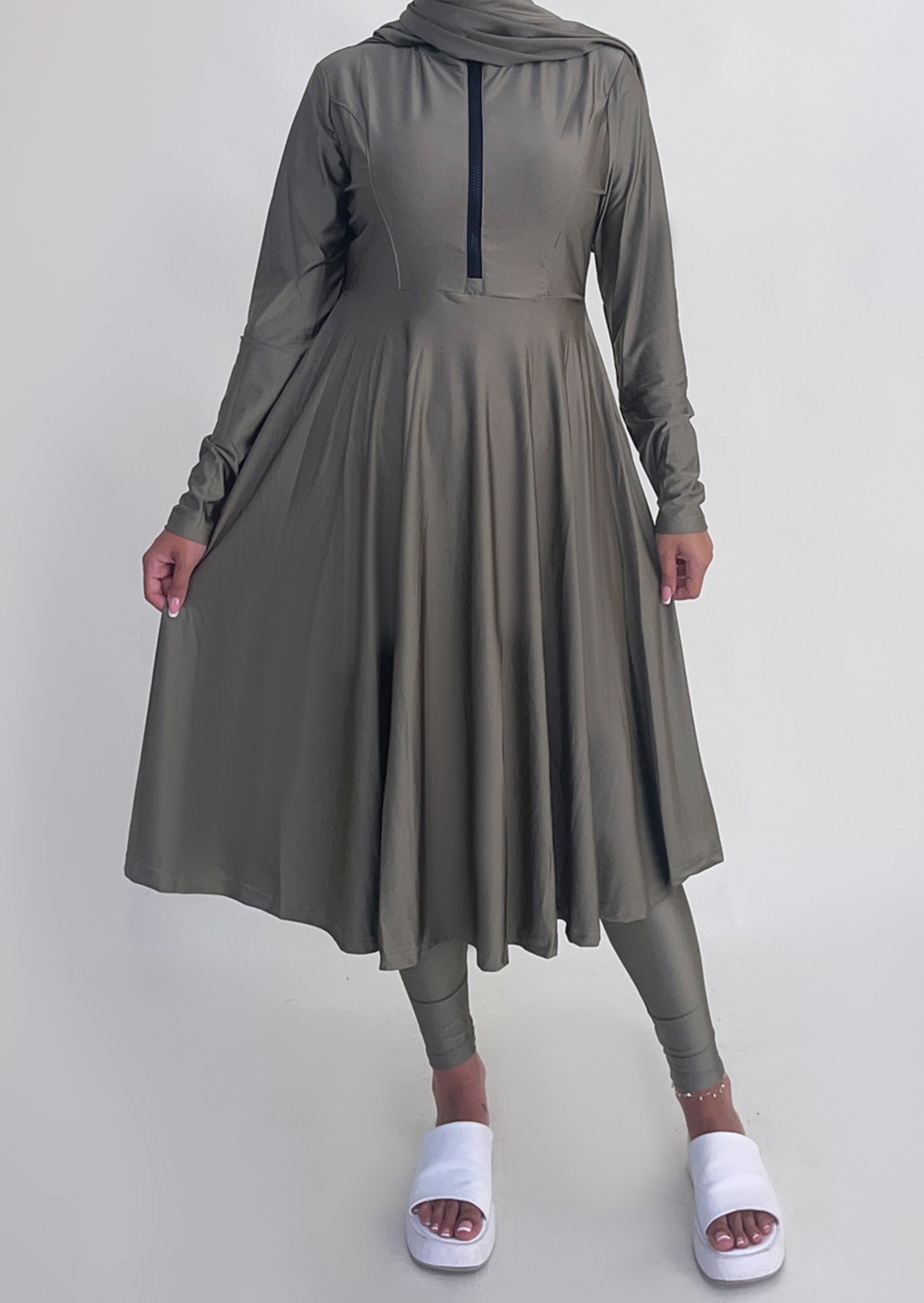 Burkini mit Reißverschluss Khaki