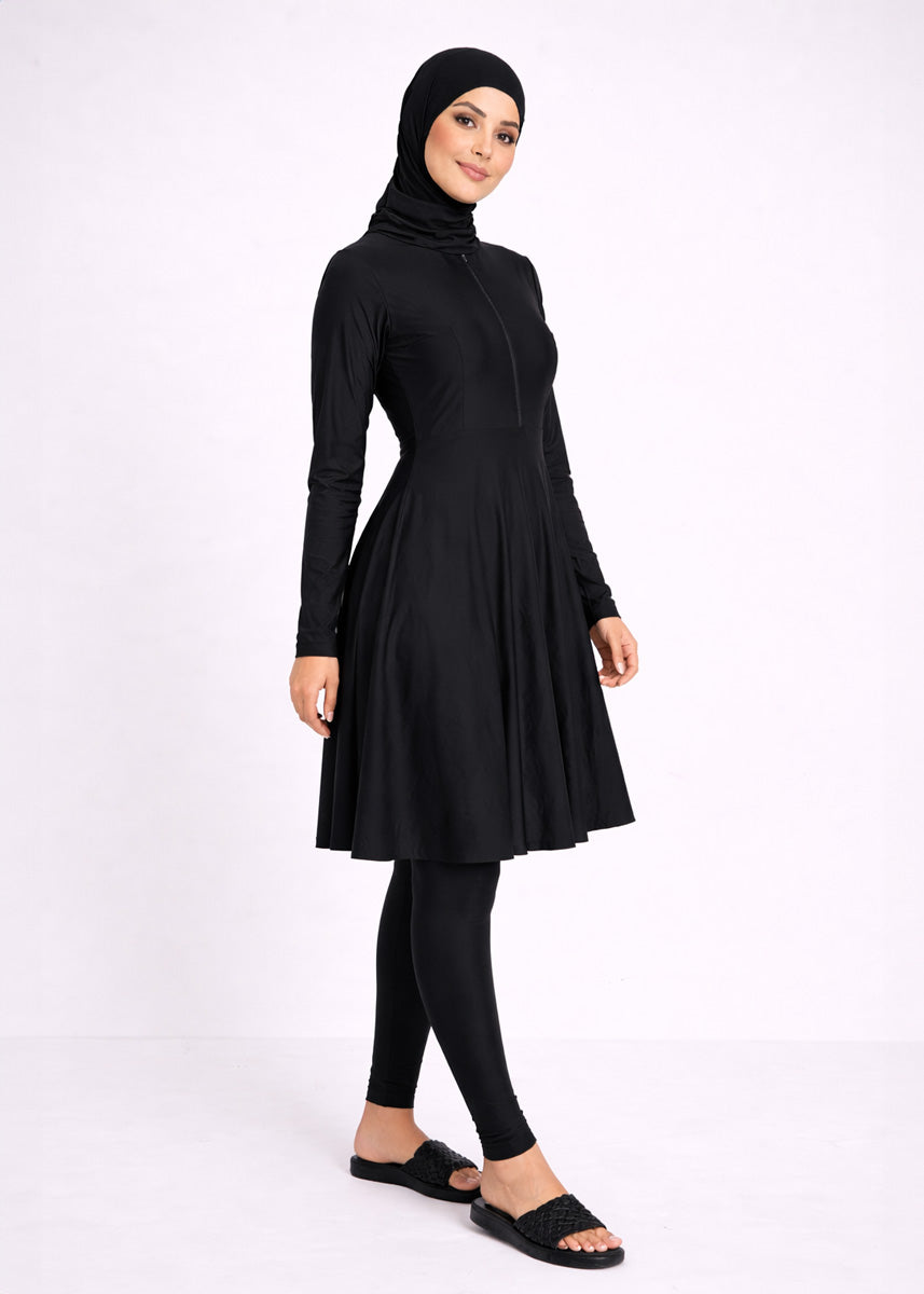 Burkini mit Reißverschluss Schwarz