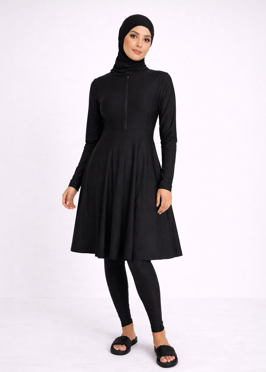 Burkini mit Reißverschluss Schwarz