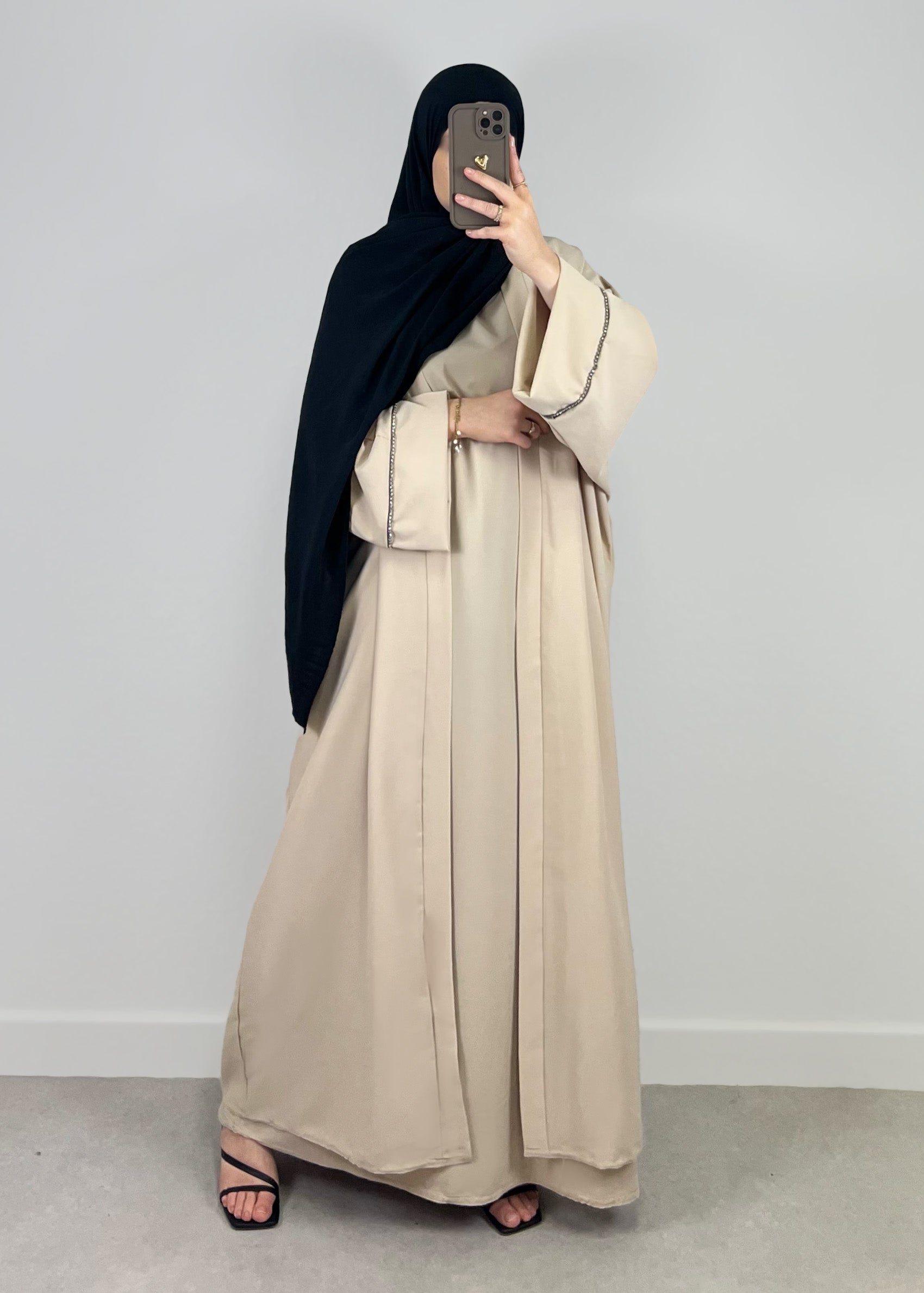 Abaya Set mit Strass-Details Beige