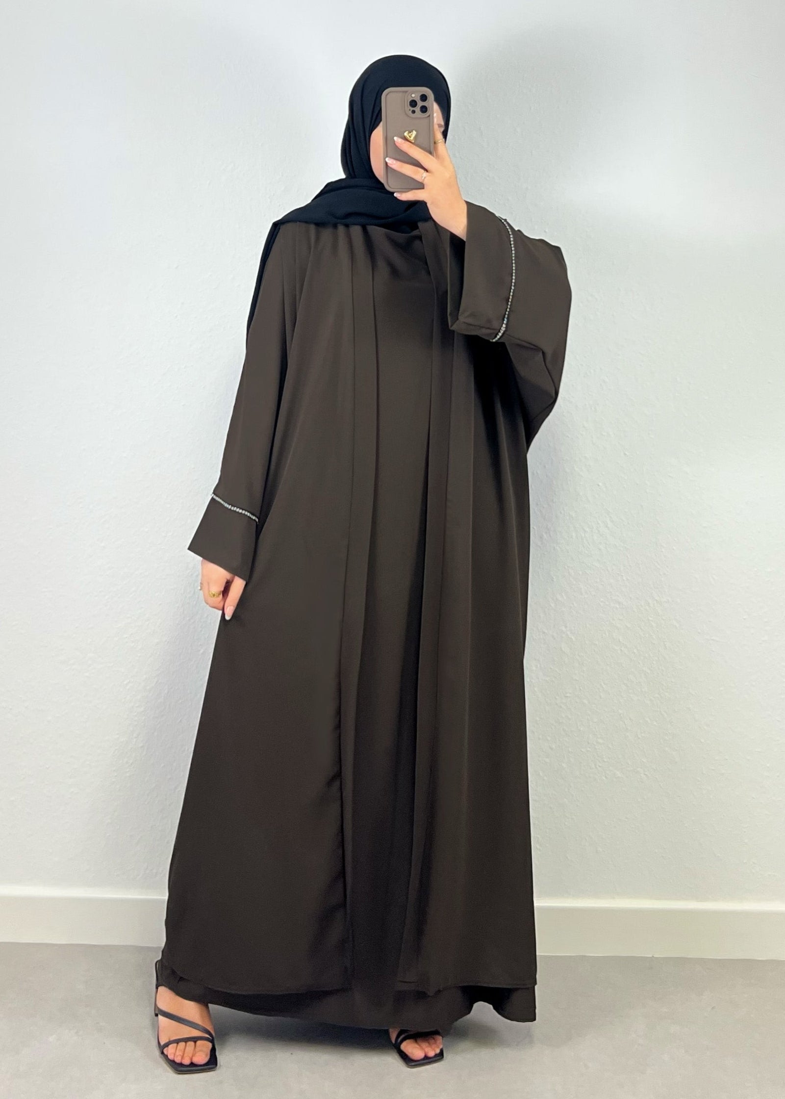Abaya Set mit Strass-Details Braun